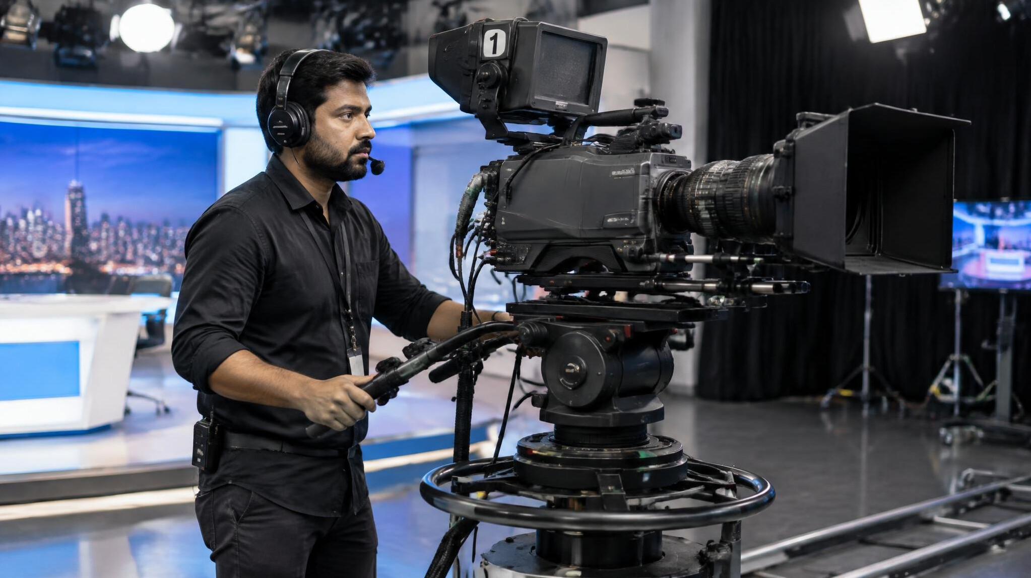 Camera operator filming during a live broadcast